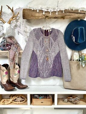 Anthropologie MOTH "Anita Mixed Cable Knit Swing Sweater" w intricate design